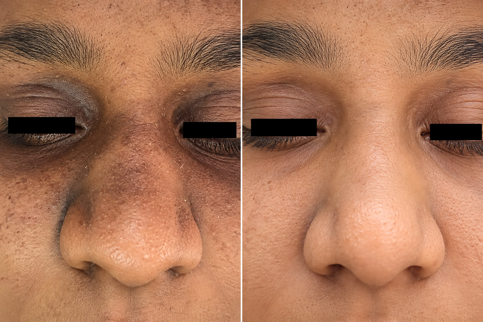 Before and after clinical clearance of facial acne and lesions