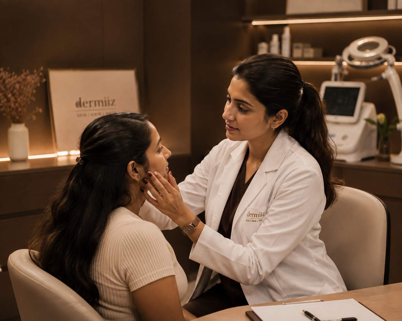 Doctor examining patient skin